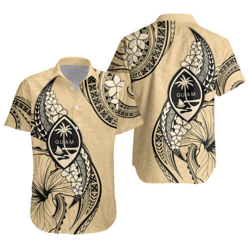 Guam Short Sleeve Shirt Tribal Tropical Flower With Pattern Leaves
