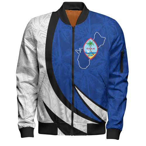 Guam Bomber Jacket Seal And Map Tribal Coconut Tree Pattern Circle Curve
