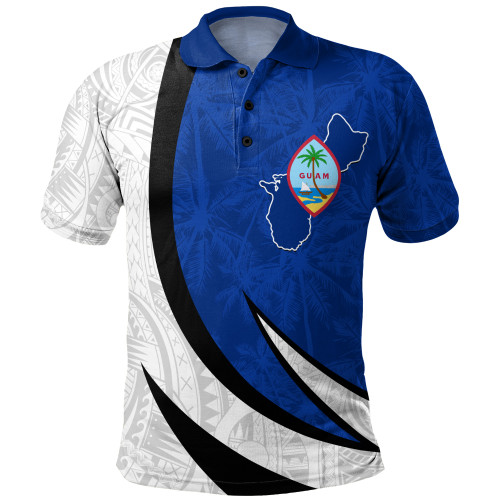 Guam Polo Shirt Seal And Map Tribal Coconut Tree Pattern Circle Curve