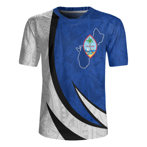Guam Rugby Jersey Seal And Map Tribal Coconut Tree Pattern Circle Curve