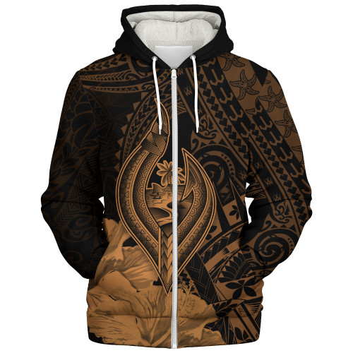 Guam Sherpa Hoodie Tribal Seal Hook Hibiscus Style