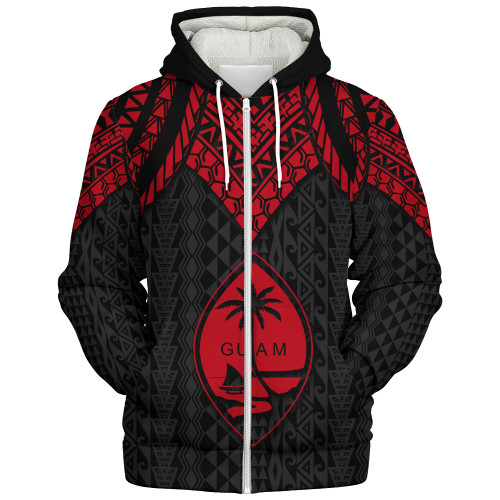 Guam Sherpa Hoodie Polynesian Armor Style Red
