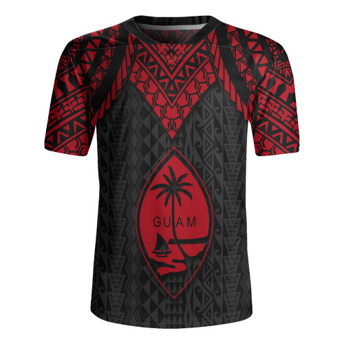Guam Rugby Jersey Polynesian Armor Style Red
