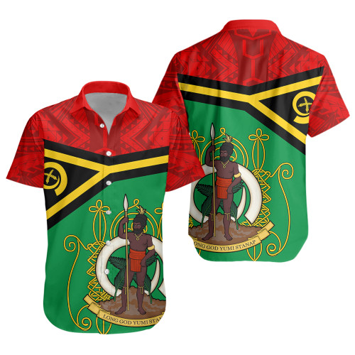 Vanuatu Short Sleeve Shirt Melanesia Flag And Coat Of Arms