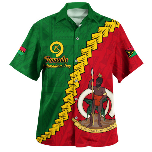 Vanuatu Hawaiian Shirt Tribal Coat Of Arms With Flag Independence Day