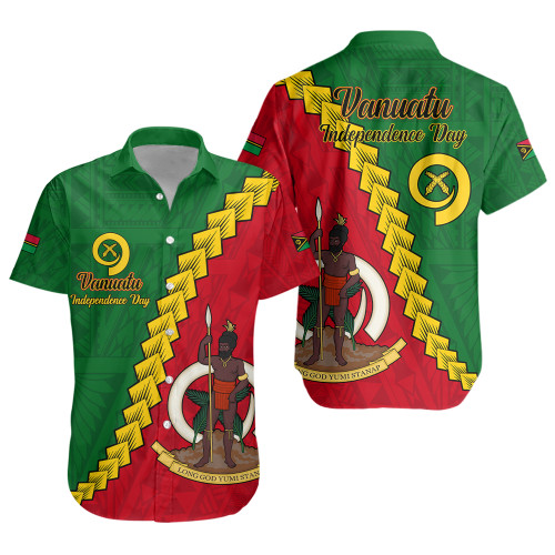 Vanuatu Short Sleeve Shirt Tribal Coat Of Arms With Flag Independence Day