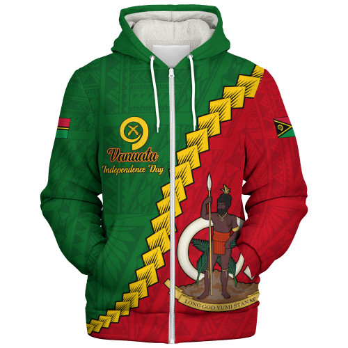 Vanuatu Sherpa Hoodie Tribal Coat Of Arms With Flag Independence Day