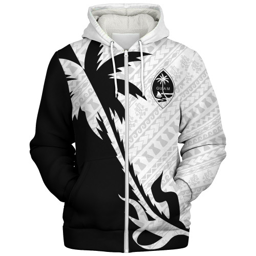 Guam Sherpa Hoodie Custom Tribal Coconut Tree Half Style