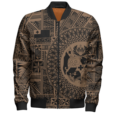Tonga Bomber Jacket Royal Seal Tribal Pattern