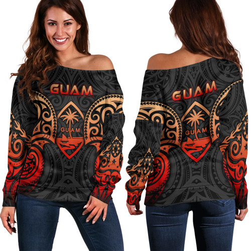 Guam Off Shoulder Sweatshirt Custom Personalised Spirit Red Version1