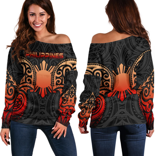 Philippines Filipinos Off Shoulder Sweatshirt Custom Personalised Spirit Red Version1