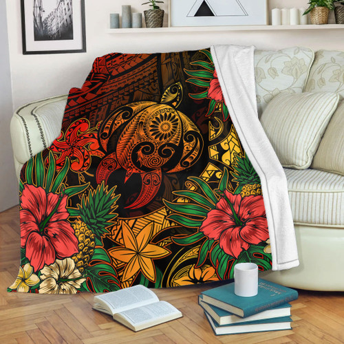 Hawaii Premium Blanket Tribal Polynesia Sea Turtle Design Pacific Dream Reggae