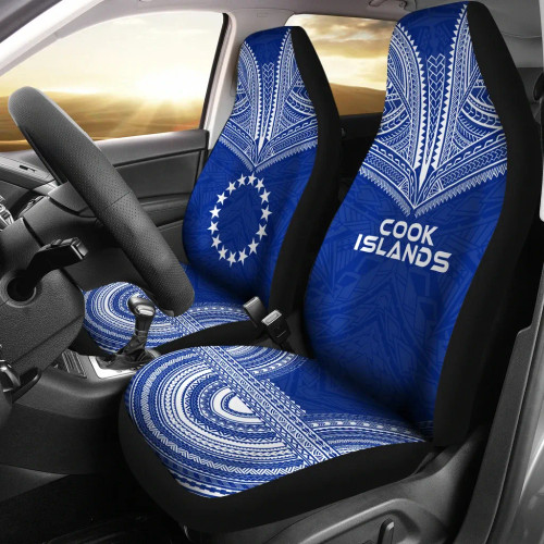 Cook Islands Car Seat Cover - Cook Islands Flag Polynesian Chief Tattoo Blue Version