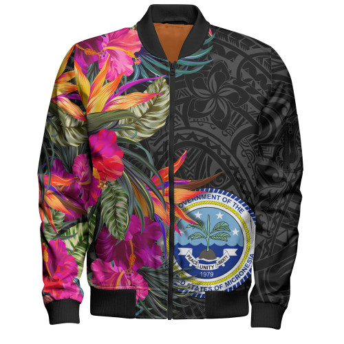 Federated States Of Micronesia Bomber Jacket Polynesian Hibiscus Pattern1