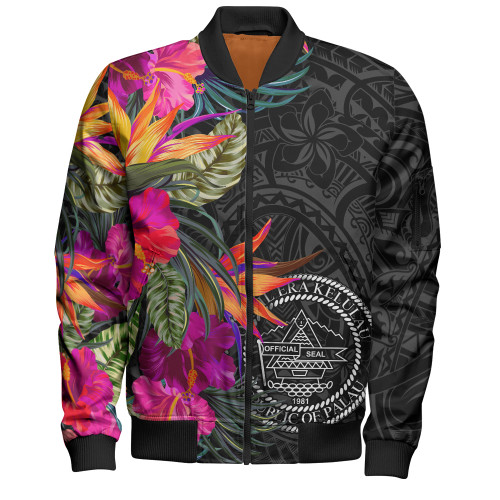 Palau Bomber Jacket Polynesian Hibiscus Pattern1