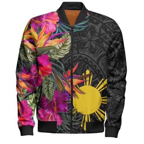 Philippines Filipinos Bomber Jacket Polynesian Hibiscus Pattern1