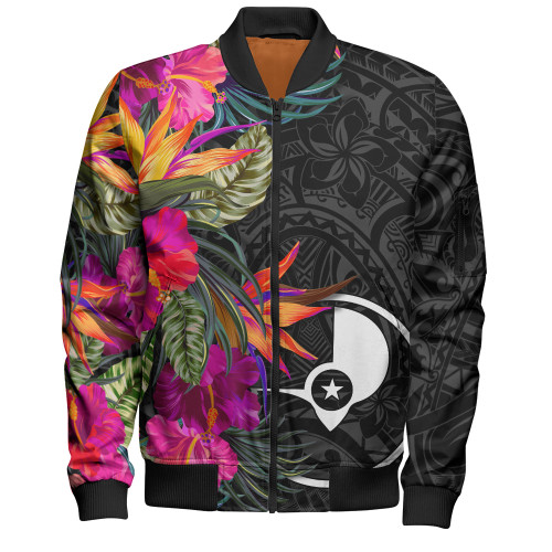 Yap State Bomber Jacket Polynesian Hibiscus Pattern1