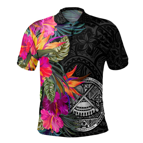 American Samoa Polo Shirt Polynesian Hibiscus Pattern1