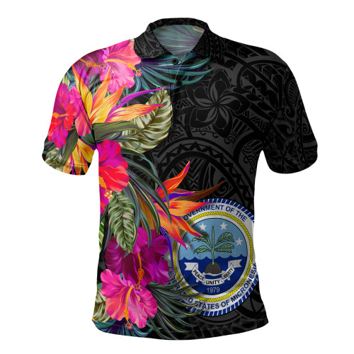 Federated States Of Micronesia Polo Shirt Polynesian Hibiscus Pattern1