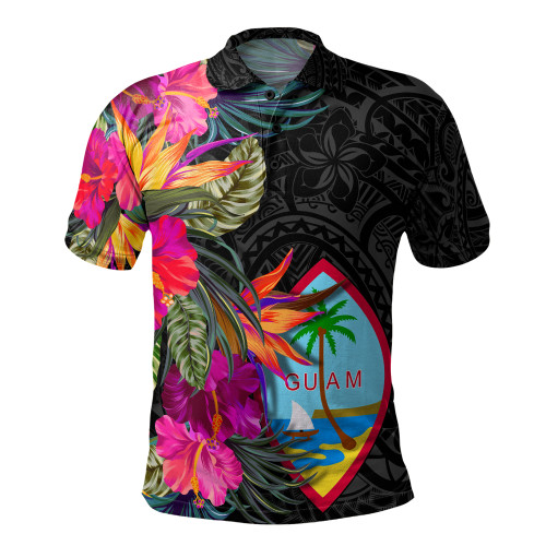 Guam Polo Shirt Polynesian Hibiscus Pattern1