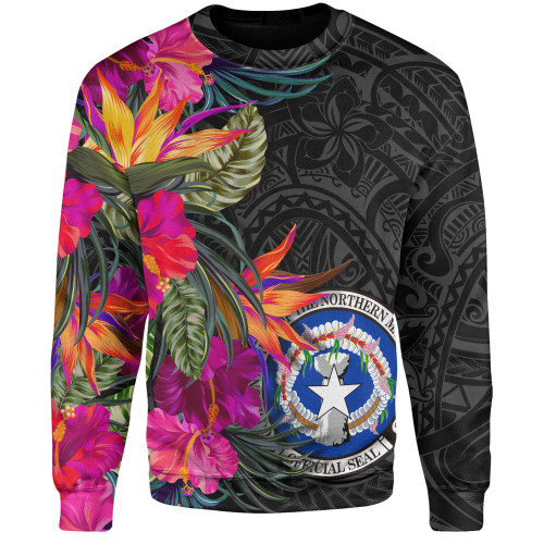 Northern Mariana Islands Sweatshirt Polynesian Hibiscus Pattern1