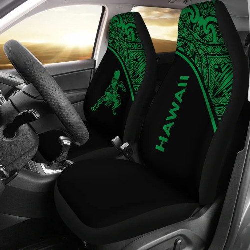 Hawaii Car Seat Covers - Polynesian Warriors Tattoo Green Curve
