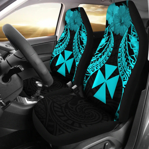 Wallis And Futuna Polynesian Car Seat Covers Pride Seal And Hibiscus Neon Blue