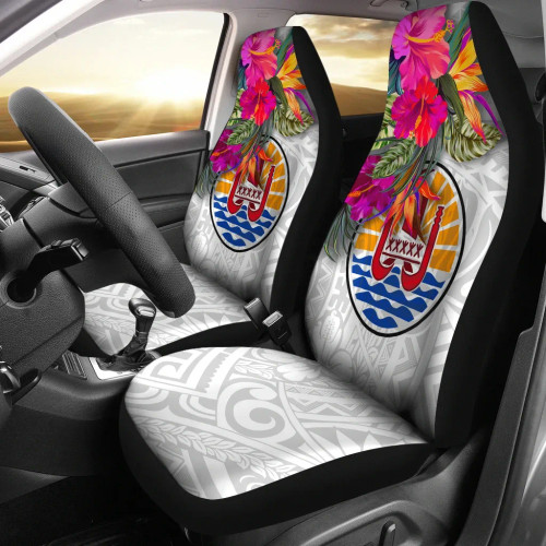 Tahiti Car Seat Covers Hibiscus Polynesian White Pattern