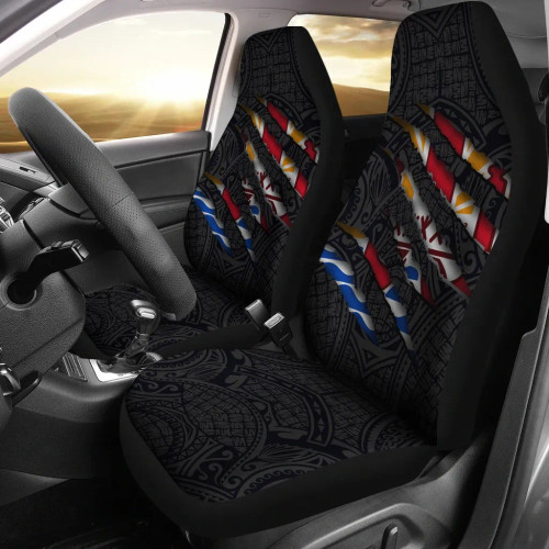 French Polynesia Car Seat Covers - French Polynesian Coat Of Arms Scratch Style