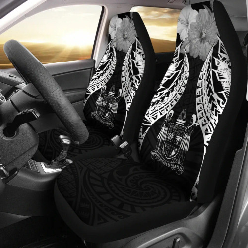 Fiji Polynesian Car Seat Covers Pride Seal And Hibiscus Black