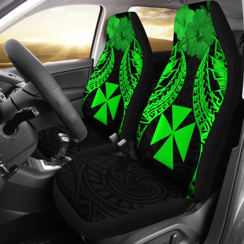Wallis And Futuna Polynesian Car Seat Covers Pride Seal And Hibiscus Green