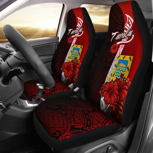 Tuvalu Polynesian Car Seat Covers - Coat Of Arm With Hibiscus