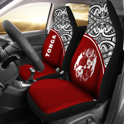 Tonga Car Seat Covers - Tonga Coat Of Arms Polynesian Tattoo Red Curve