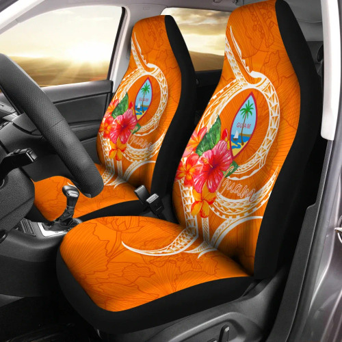Guam Polynesian Car Seat Covers - Orange Floral With Seal