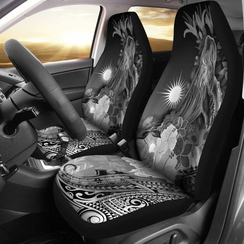 Marshall Islands Car Seat Covers - Humpback Whale with Tropical Flowers (White)