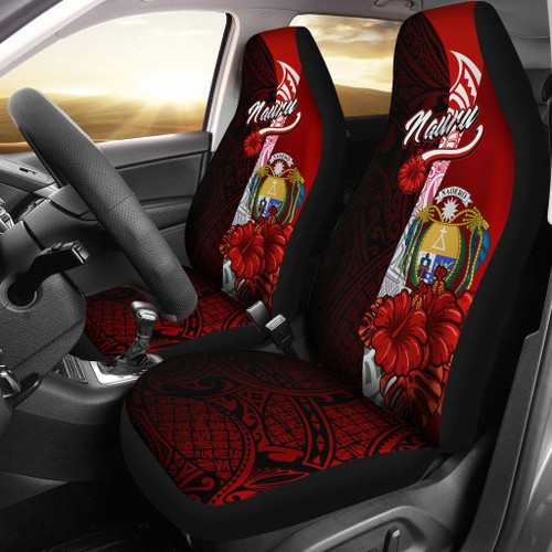 Nauru Polynesian Car Seat Covers - Coat Of Arm With Hibiscus