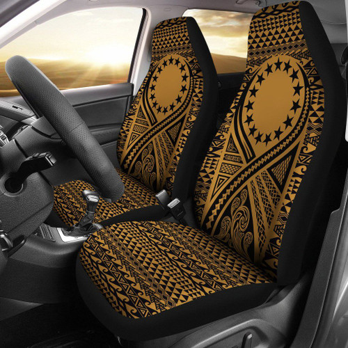 Cook Islands Car Seat Cover - Cook Islands Flag Polynesian Tattoo Gold