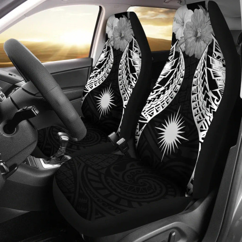 Marshall Islands Polynesian Car Seat Covers Pride Seal And Hibiscus Black
