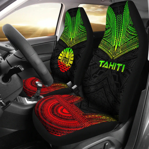 Tahiti Car Seat Cover - Tahiti Flag Polynesian Chief Tattoo Reggae Version