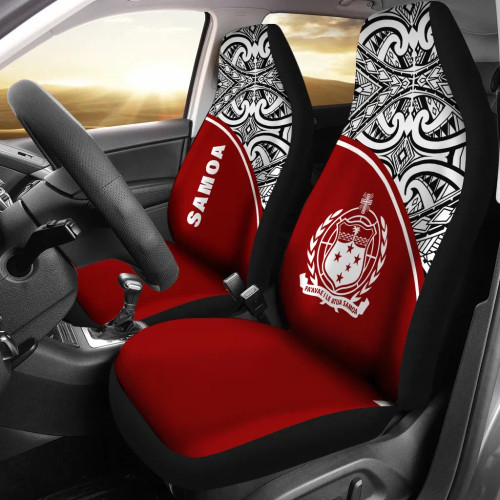 Samoa Car Seat Covers - Samoa Coat Of Arms Polynesian Red Curve