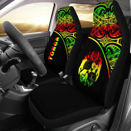Tonga Car Seat Covers - Tonga Coat Of Arms Polynesian Tattoo Reggae Curve