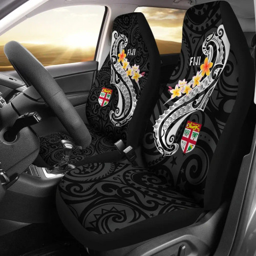 Fiji Car Seat Covers - Fiji Seal  Polynesian Patterns Plumeria (Black)