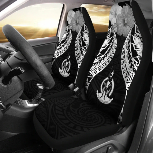 Vanuatu Polynesian Car Seat Covers Pride Seal And Hibiscus Black