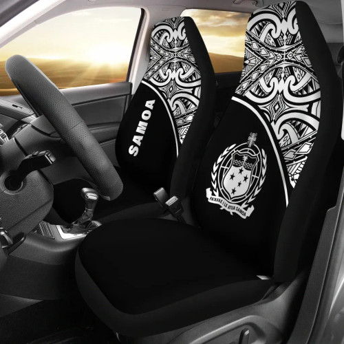 Samoa Car Seat Covers - Samoa Coat Of Arms Polynesian Black Curve
