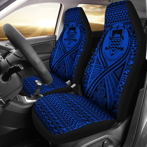 Tuvalu Car Seat Cover - Tuvalu Coat Of Arms Polynesian Tattoo Blue