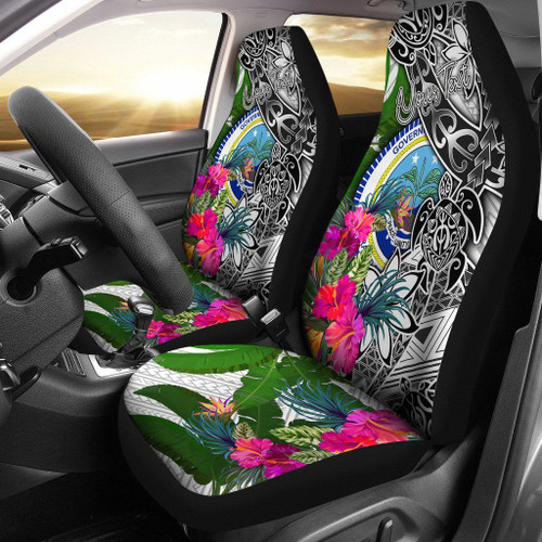 FSM Custom Personalised Car Seat Covers White - Turtle Plumeria Banana Leaf