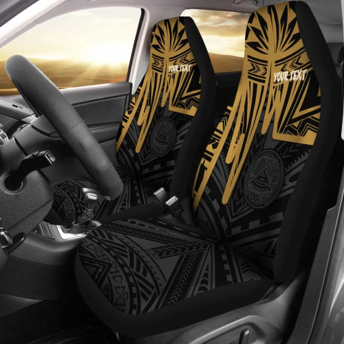 American Samoa Personalised Car Seat Covers - Seal With Polynesian Pattern Heartbeat Style (Gold)