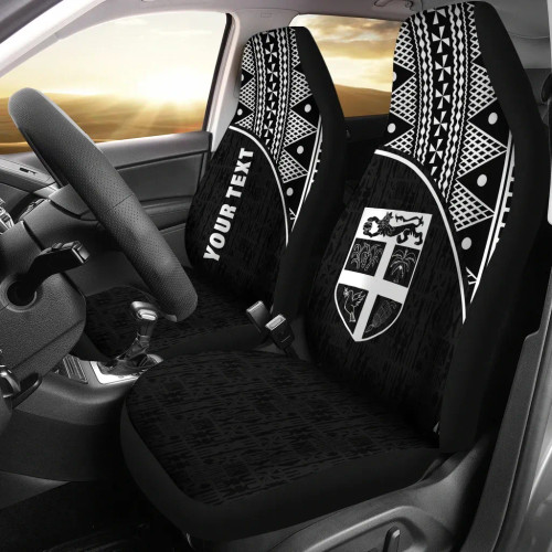 Fiji Tapa Custom Personalised Car Seat Covers - Fiji Flag Polynesian Curve Black