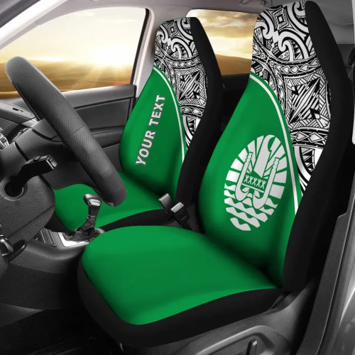 Tahiti Custom Personalised Car Seat Covers - Tahiti Flag Polynesian Green Curve