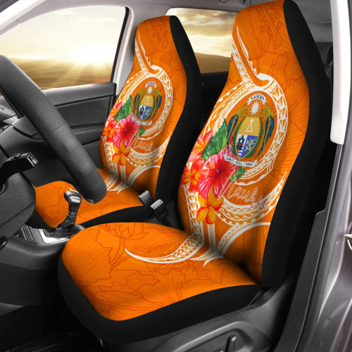 Nauru Polynesian Car Seat Covers - Orange Floral With Seal